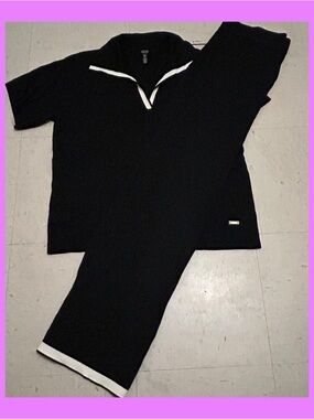 Jones New York Black Two-Piece Lounge Set with White Trim